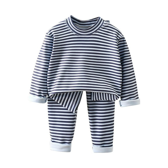 zbxnLI Toddler Thermal Underwear Set Striped Long Sleeve Mock Neck Tops and Pants Boys Girls Clothes Sets