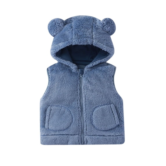 zbxnLI Toddlers Kids Hooded Vest Fuzzy Fleece Full Zipper Sleeveless Outwear Tops Fashion Cute Casual Jackets with Pockets 1-6 Years