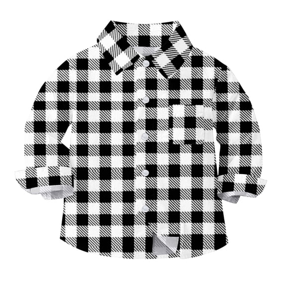zbxnLI Toddlers Long Sleeve Shirts Button down Collared Plaid Blouses Fashion Casual Tops with Pocket for Boys Girls