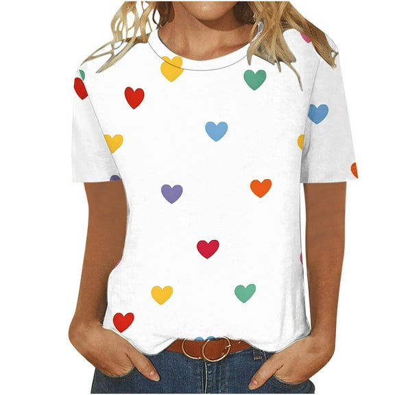 zbxnLI Valentine's Day Shirts for Women Crew Neck Tops Short Sleeve T Shirt Casual basic tee spring Clothes