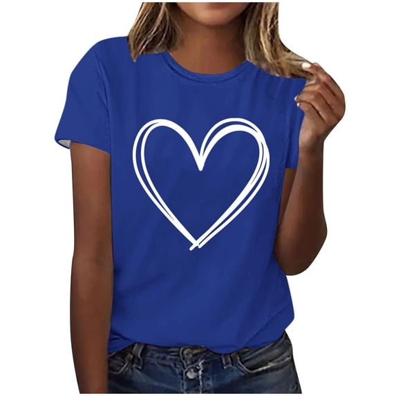 zbxnLI Valentine's Day Shirts for Women's Graphic Top Crew Neck Short Sleeve T Shirt Ladies Casual Basic Tee