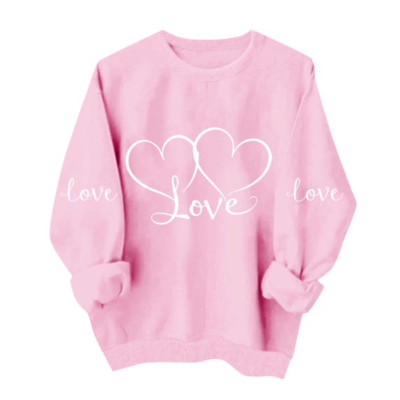 zbxnLI Valentine's Day Top for Womens Crew Neck Sweatshirt Graphic Tee Long Sleeve Shirts Spring Pullover Outfits