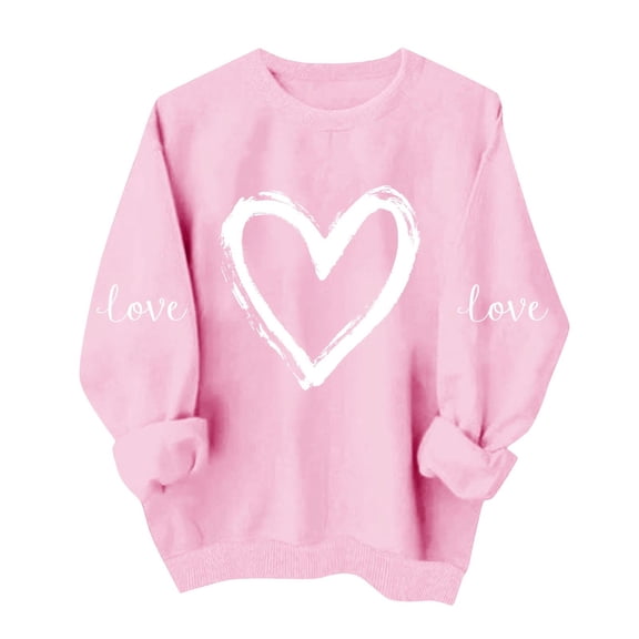 zbxnLI Valentine's Day Top for Womens Crew Neck Sweatshirt Graphic Tee Long Sleeve Shirts Spring Pullover Outfits