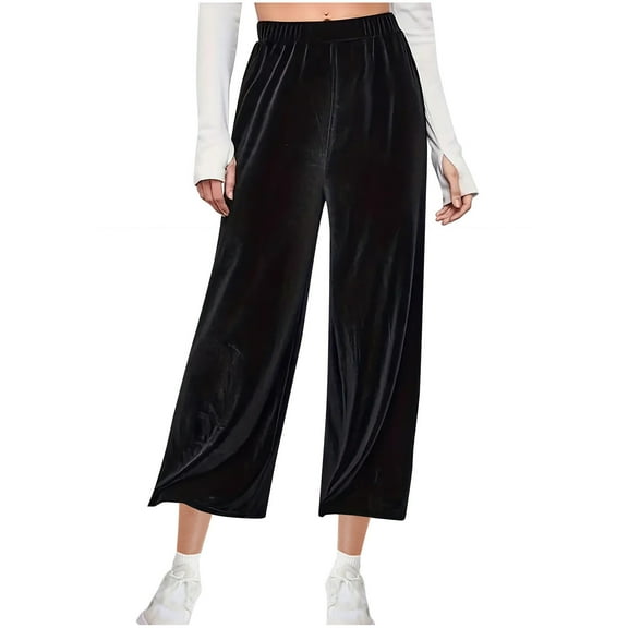 zbxnLI Velvet Wide Leg Pants for Womens Elastic High Waist Pant Lounge Loose Work Business Fashion Clothes