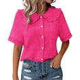thumbnail image 1 of zbxnLI Women Casual Button down Blouses Tops Summer Short Sleeve Top Breathable Comfort Loose Ruffle Neck Outfits, 1 of 6