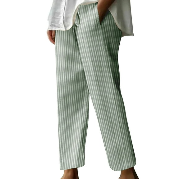 zbxnLI Women Cotton Linen Pants Lounge Straight Leg Trouser Plus Size Solid Color Trousers Spirng Summer Capri Outfits