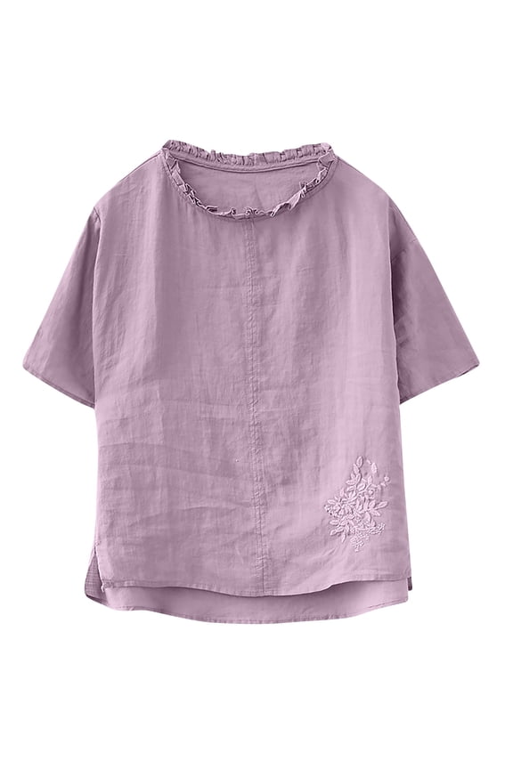 Women Cotton Linen T Shirts Comfort Casual Loose Short Sleeve Top for Women Summer Crew Neck Plain Tee Tops