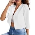 thumbnail image 1 of zbxnLI Women Cropped Blazer 3/4 Sleeve Tops Collareless Cardigan Blazers Top Ladies Work Suit Jacket Fashion Outfits, 1 of 4