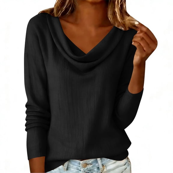 zbxnLI Women Plain Blouses Cowl Neck Top Long Sleeve Tops Dress Work Blouse for Ladies Elegant Fashion Outfits