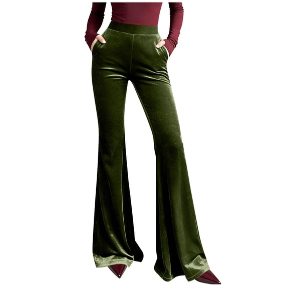zbxnLI Women Velvet Pants Elastic High Waisted Flare Leg Pant Dress Slim Trousers Sports Casual Outfits with Pockets