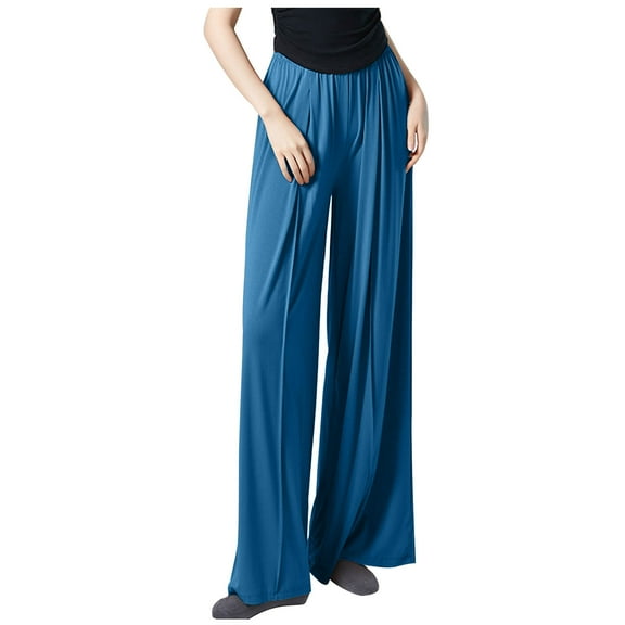 zbxnLI Women Wide Leg Pants Casual High Waist Solid Color Loose Summer Lounge Vacation Trousers for Women