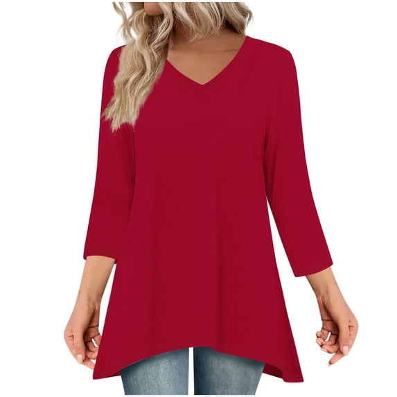 zbxnLI Women's 3/4 Length Sleeve Shirt Fall V Neck Loose Tunic Tops Casual Dressy Blouses for Women