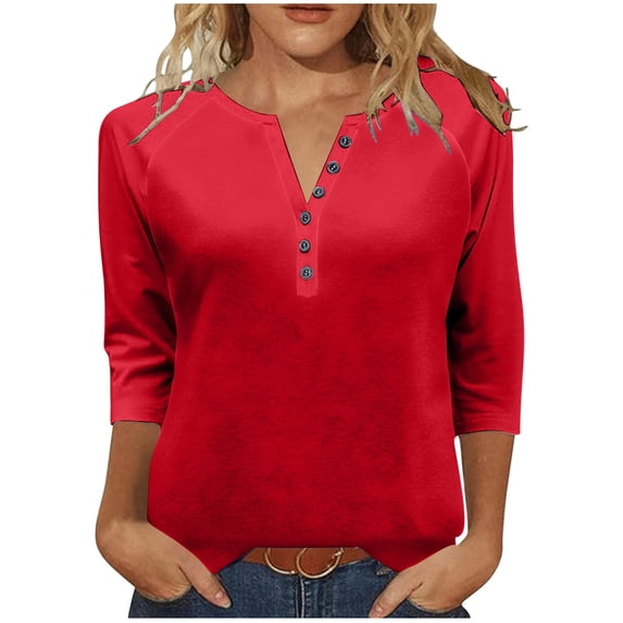zbxnLI Women's 3/4 Length Sleeve Tops V Neck Fall Fashion Basic Tee Casual Dressy Blouse for Women