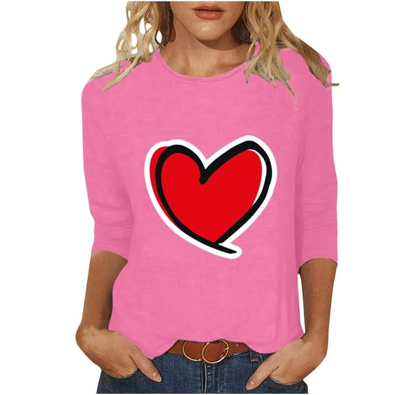 zbxnLI Women's 3/4 Length Sleeve Tshirts Crew Neck Printed Graphic for Women Casual Basic Shirts Loose Tunic Tops