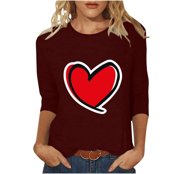 zbxnLI Women's 3/4 Length Sleeve Tshirts Crew Neck Printed Graphic for Women Casual Basic Shirts Loose Tunic Tops