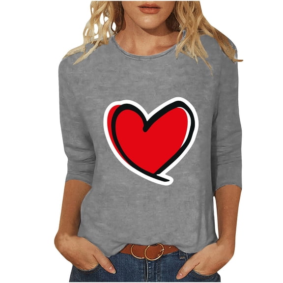 zbxnLI Women's 3/4 Length Sleeve Tshirts Crew Neck Printed Graphic for Women Casual Basic Shirts Loose Tunic Tops