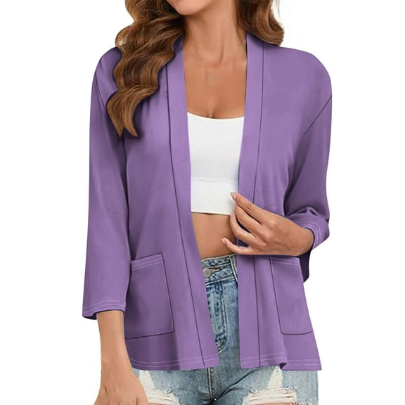 zbxnLI Women's 3/4 Sleeve Cardigans Lightweight Casual Open Front Tunic Jacket Outwear with Pockets