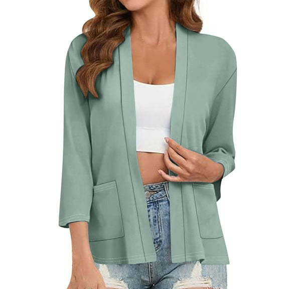 zbxnLI Women's 3/4 Sleeve Cardigans Lightweight Casual Open Front Tunic Jacket Outwear with Pockets