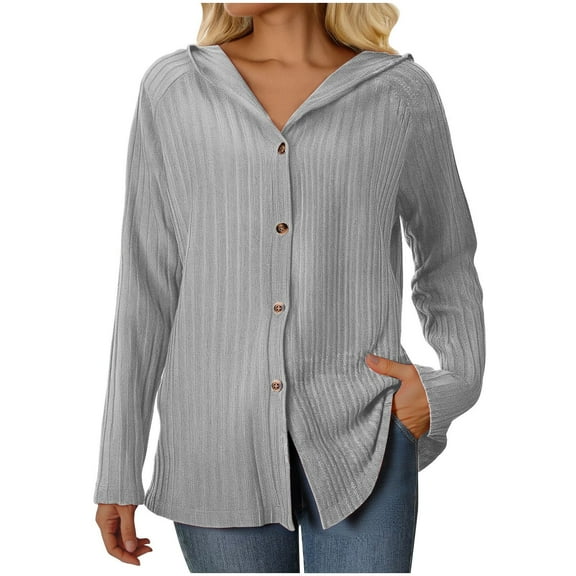 zbxnLI Women's Button down Cardigans Lightweight Long Sleeve Knit Open Front Sweater Casual Hooded Jackets