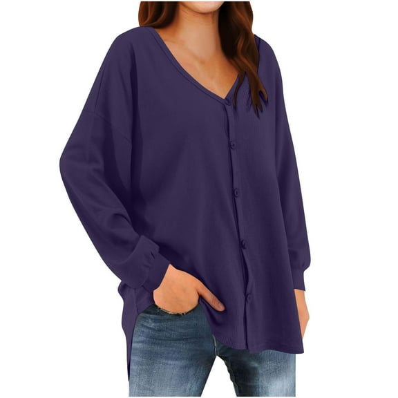 zbxnLI Women's Button up Cardigans Long Sleeve Shirts Fall Winter Lightweight Open Front Casual Tops