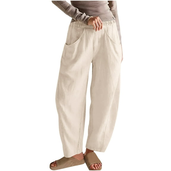 zbxnLI Women's Capri Pants Elastic Waist Straight Leg Summer Casual Pants Loose Cropped Trousers with Pockets