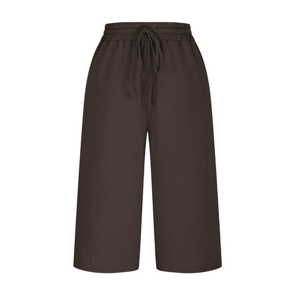 zbxnLI Women's Capri Pants High Waist Drawstring Wide Leg Crop Pants Workout Yoga Capris with Pockets