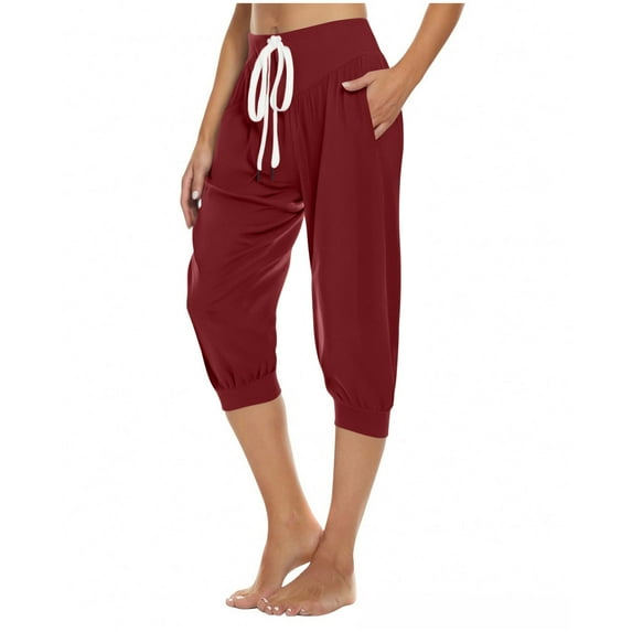zbxnLI Women's Capri Pants Stretch High Waist Drawstring Joggers Lounge Capris Sweatpants with Pockets