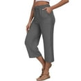thumbnail image 1 of zbxnLI Women's Capris Pants Cotton Linen Casual Pants Drawstring High Waist Summer Beach Crop Pants, 1 of 7