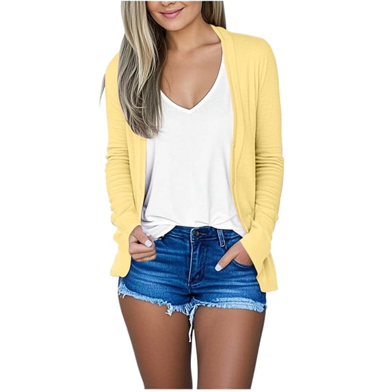 zbxnLI Women's Cardigans Fall Winter Open Front Lightweight Solid Color Long Sleeve Cardigan Coats