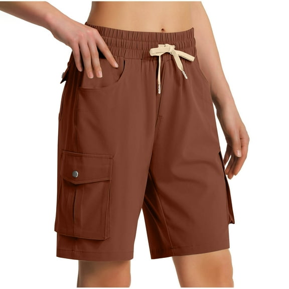 zbxnLI Women's Cargo Shorts Outdoor Wide Leg Shorts Drawstring Elastic Waist Hiking Travel Shorts Multi Pockets