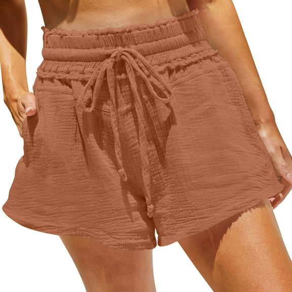 zbxnLI Women's Casual Linen Shorts Vacation Beach for Women High Waisted Casual Loose Summer Shorts