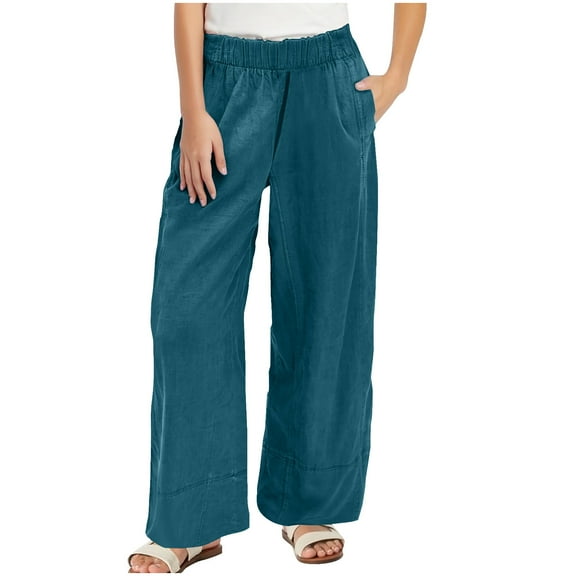 zbxnLI Women's Casual Wide Leg Pants Cotton Linen Lounge Pants for Women Vacation Beach Summer Trousers