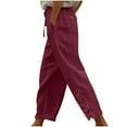 thumbnail image 1 of zbxnLI Women's Cotton Linen Lounge Pants Lace Cuffs Wide Leg High Waist Casual Pants with Pockets, 1 of 8