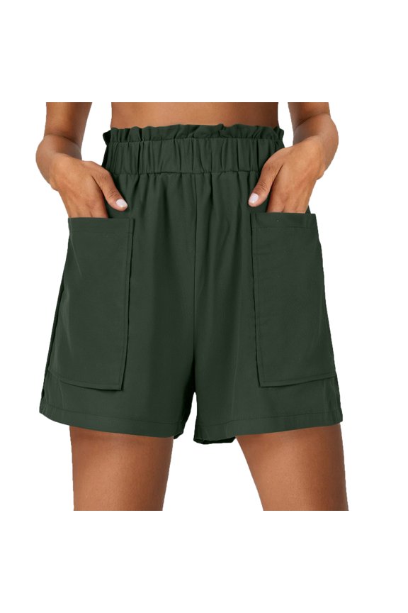 Women's Cotton Linen Shorts with Pockets High Waist Summer Ladies Loose Casual Shorts Solid Color