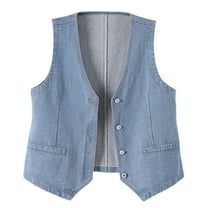 zbxnLI Women's Denim Vest Tops Sleeveless Jean Jacket Button down V Neck Fashion Outerwear S-5XL