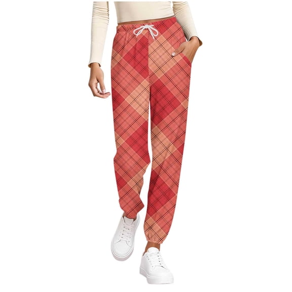 zbxnLI Women's Drawstring Elastic Waist Pajama Pants Comfy Casual Pj Bottom with Pockets Home Plaid Sleepwear