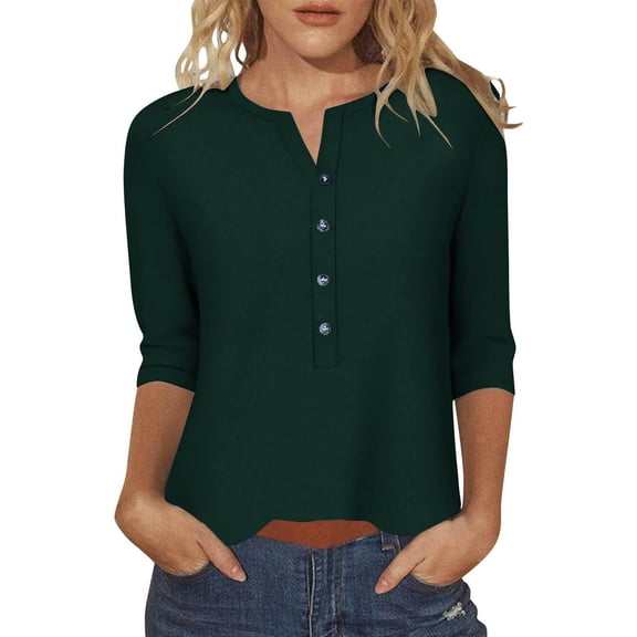 zbxnLI Women's Dressy V Neck Blouses Long Sleeve Shirts Button Casual Loose Tunic Tops S-5XL