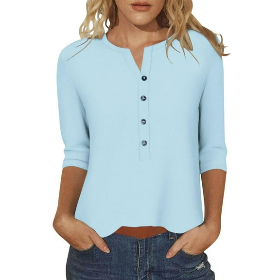 zbxnLI Women's Dressy V Neck Blouses Long Sleeve Shirts Button Casual Loose Tunic Tops S-5XL