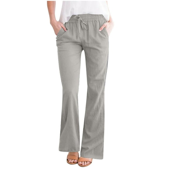 zbxnLI Women's Flare Pants Elastic Waist Drawstring Lounge Pants Solid Color Lightweight Summer Beach Pants