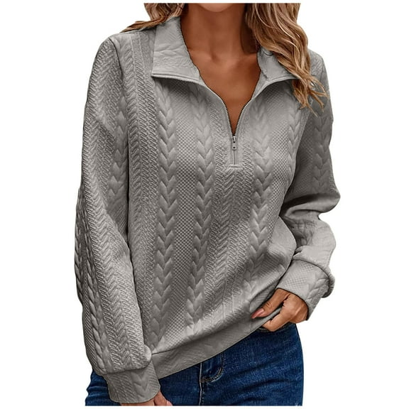 zbxnLI Women's Half Zip Sweatshirts Long Sleeve Collared Lightweight Pullover Sweatshirt Casual Loose Tops