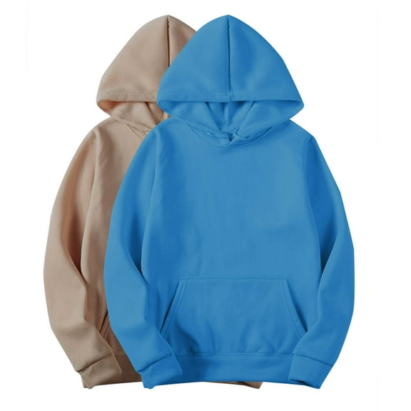 zbxnLI Women's Hoodies Solid Color Long Sleeve Casual Hooded Sweatshirts Pullover Tops 2 Pack