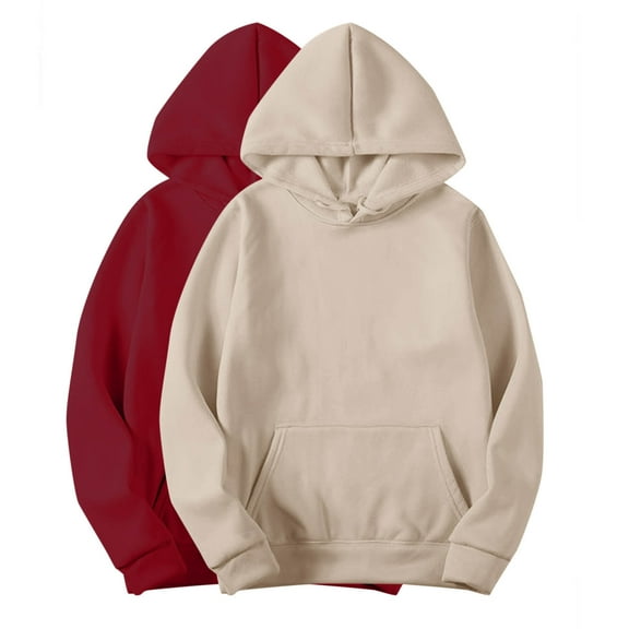 zbxnLI Women's Hoodies Solid Color Long Sleeve Casual Hooded Sweatshirts Pullover Tops 2 Pack