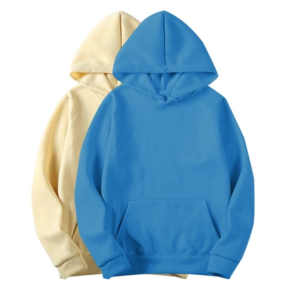 zbxnLI Women's Hoodies Solid Color Long Sleeve Casual Hooded Sweatshirts Pullover Tops 2 Pack