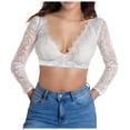 thumbnail image 1 of zbxnLI Women's Lace Crop Tops Deep V Neck Long Sleeve Blouses Going out Slim T-Shirts Fashion Clothes, 1 of 4