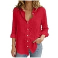thumbnail image 1 of zbxnLI Women's Long Sleeve Shirt Button down Shirts Casual V Neck Collared Blouses Work Office Tops for Women, 1 of 6