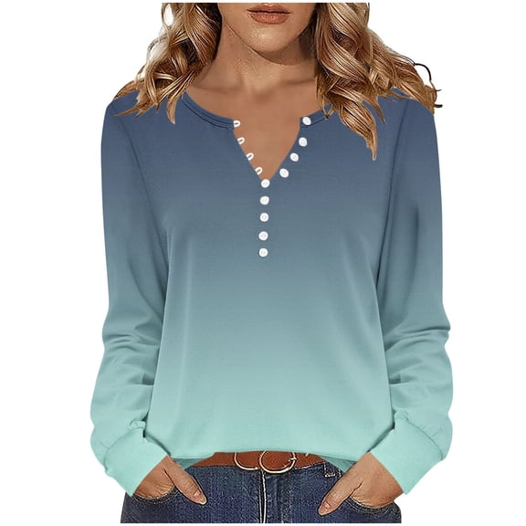 zbxnLI Women's Long Sleeve Shirts Gradient Graphic T-Shirts Womens Casual Dressy Blouse Tunic Tops