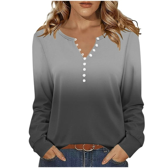 zbxnLI Women's Long Sleeve Shirts Gradient Graphic T-Shirts Womens Casual Dressy Blouse Tunic Tops