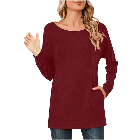 zbxnLI Women's Long Sleeve Shirts Pocket T-Shirts Solid Color Basic Tee Tunic Tops Womens Blouses