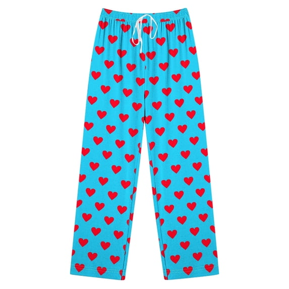 zbxnLI Women's Lounge Pants Heart Printed Wide Leg Casual Pajama Pants for Women Loose Soft Sleep Pants
