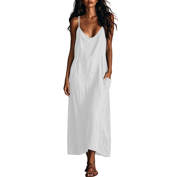 zbxnLI Women's Maxi Dress Spaghetti Strap Casual Loose Long Dresses with Pockets Summer Beach Vacation Sundress